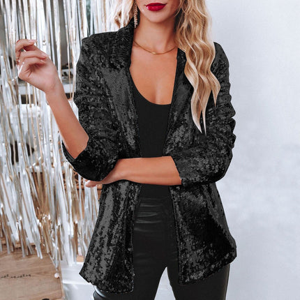 Women's Sequin Blazer Black Blazer