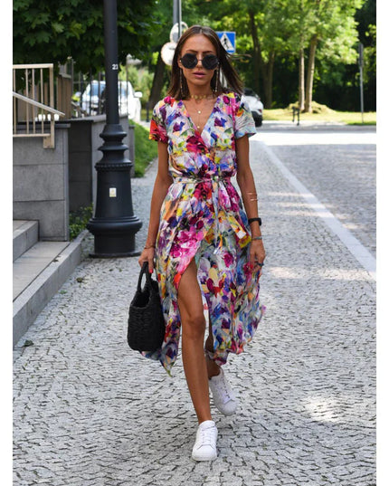 Lara™ | Stylish V-neck Sexy Split Dress Multi-colored Dress