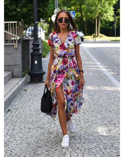 Lara™ | Stylish V-neck Sexy Split Dress Multi-colored Dress
