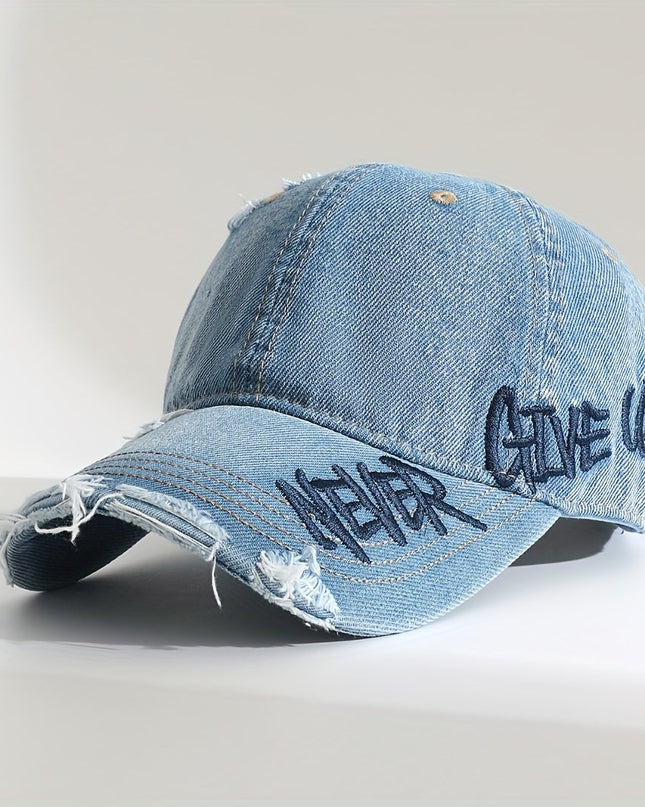 Never Give Up Distressed Cap Blue Hats