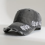 Never Give Up Distressed Cap Black Hats