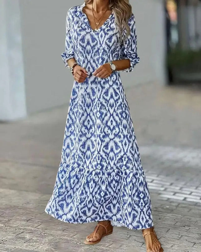 Zaynab Women's V-Neck Summer Dress White and blue Dresses