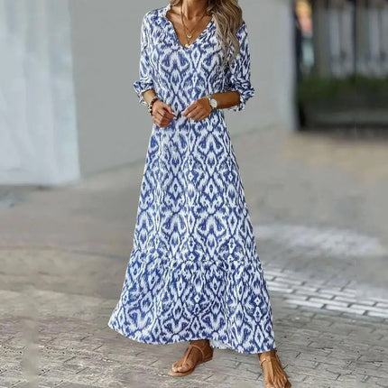 Zaynab Women's V-Neck Summer Dress White and blue Dresses