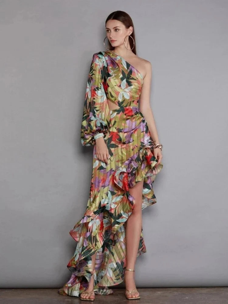 One Shoulder Floral Maxi Dress Dresses
