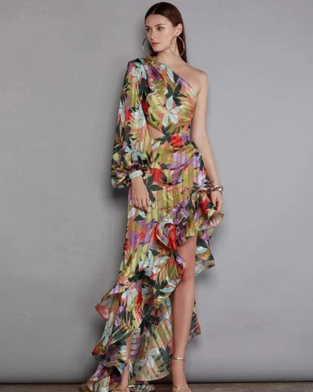 One Shoulder Floral Maxi Dress Dresses