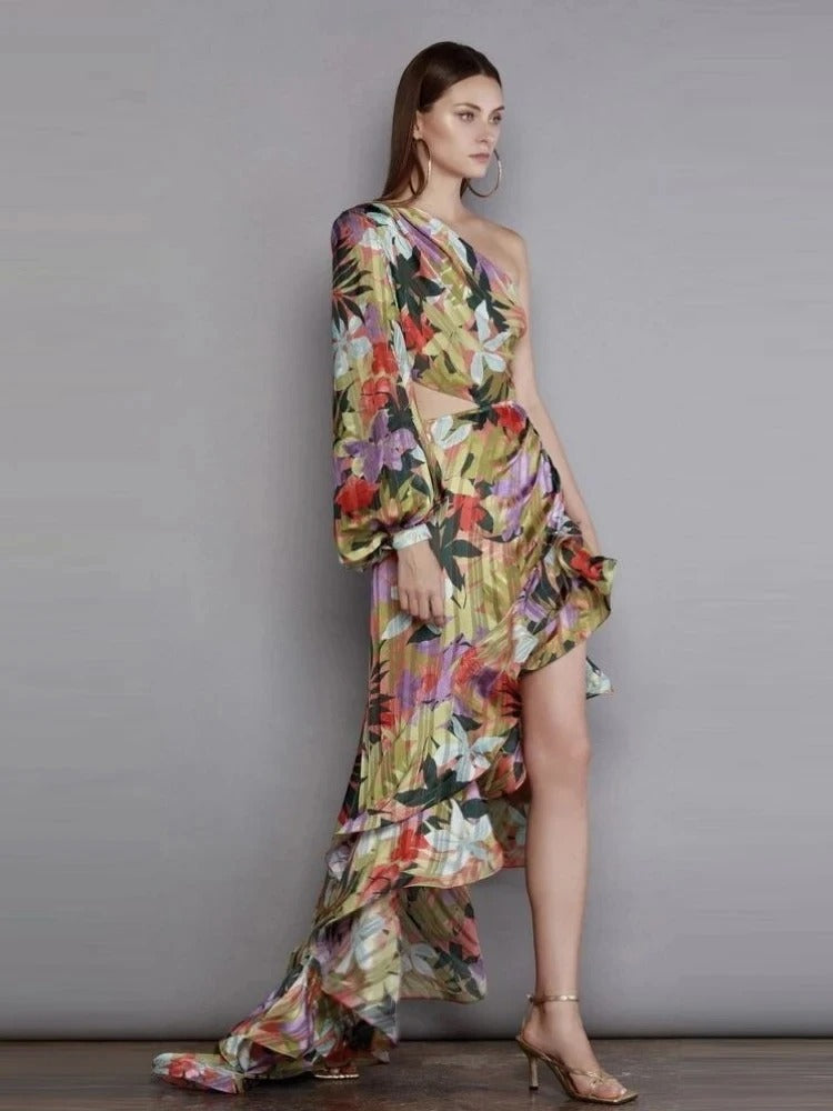 One Shoulder Floral Maxi Dress Dresses