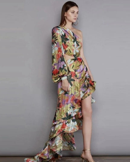 One Shoulder Floral Maxi Dress Dresses
