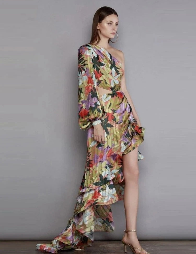 One Shoulder Floral Maxi Dress Dresses