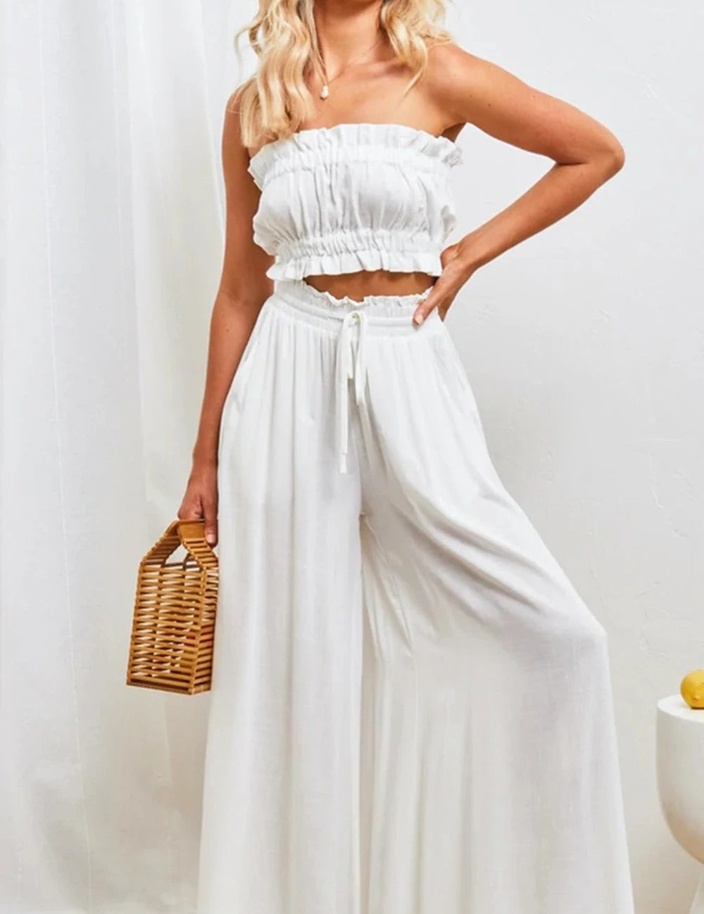 Mikka™ - Flare summer trousers in linen White
