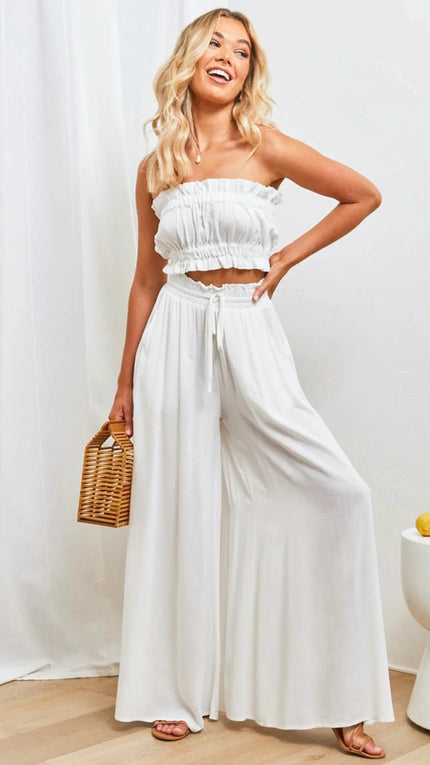 Mikka™ - Flare summer trousers in linen White