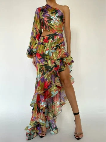 One Shoulder Floral Maxi Dress Dresses