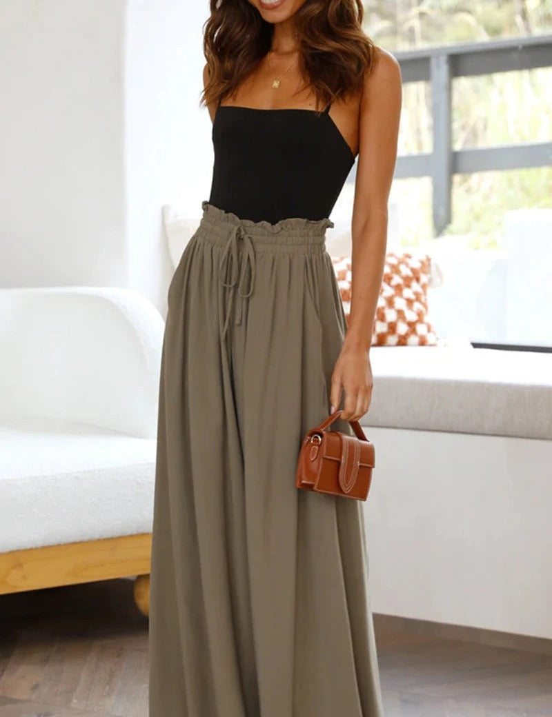 Mikka™ - Flare summer trousers in linen Brown