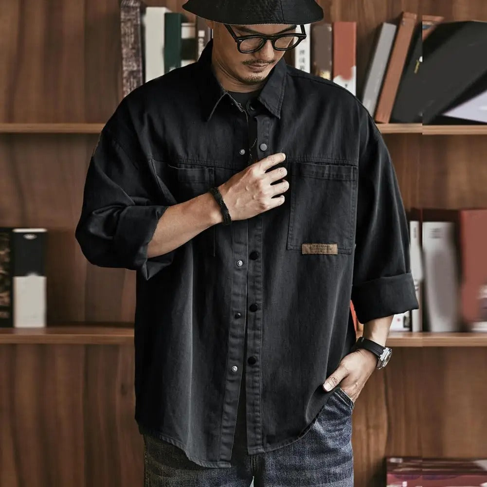Retro Style Button-Up Shirt Black Shirts