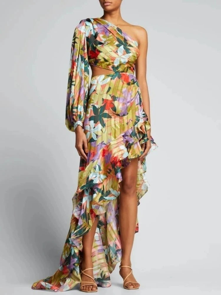 One Shoulder Floral Maxi Dress Dresses