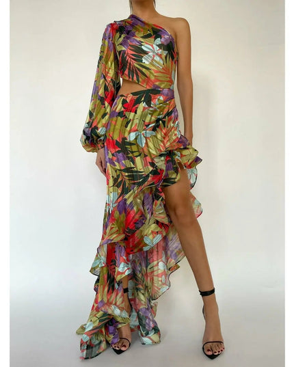 One Shoulder Floral Maxi Dress Dresses