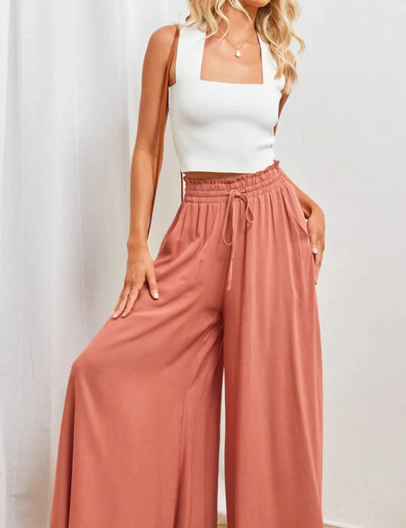 Mikka™ - Flare summer trousers in linen Pink