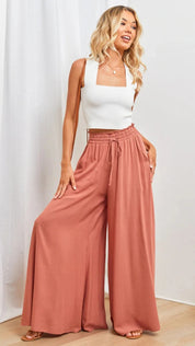 Mikka™ - Flare summer trousers in linen Pink