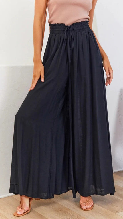 Mikka™ - Flare summer trousers in linen Black