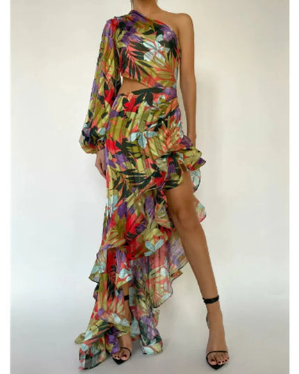 One Shoulder Floral Maxi Dress Dresses
