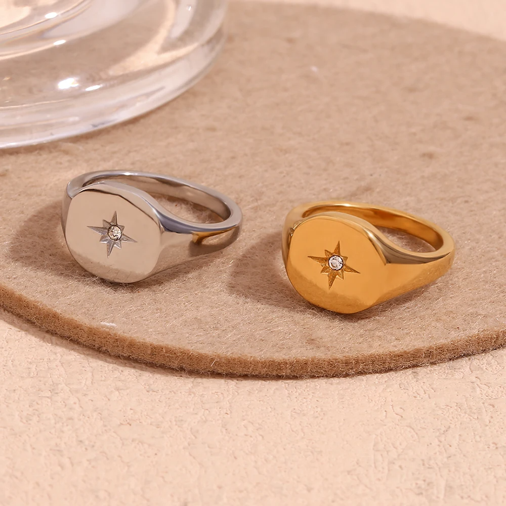 Celestial Star Signet Ring - Zodiac Charm Ring