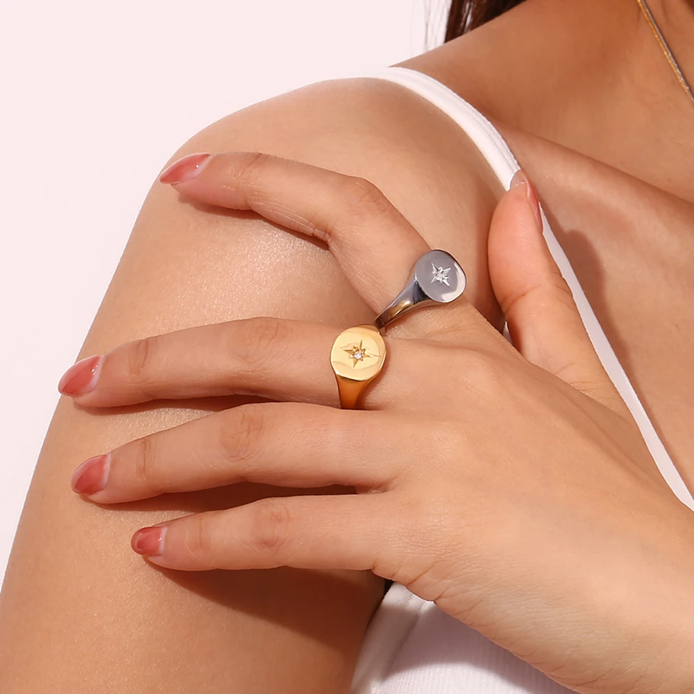 Celestial Star Signet Ring - Zodiac Charm Ring