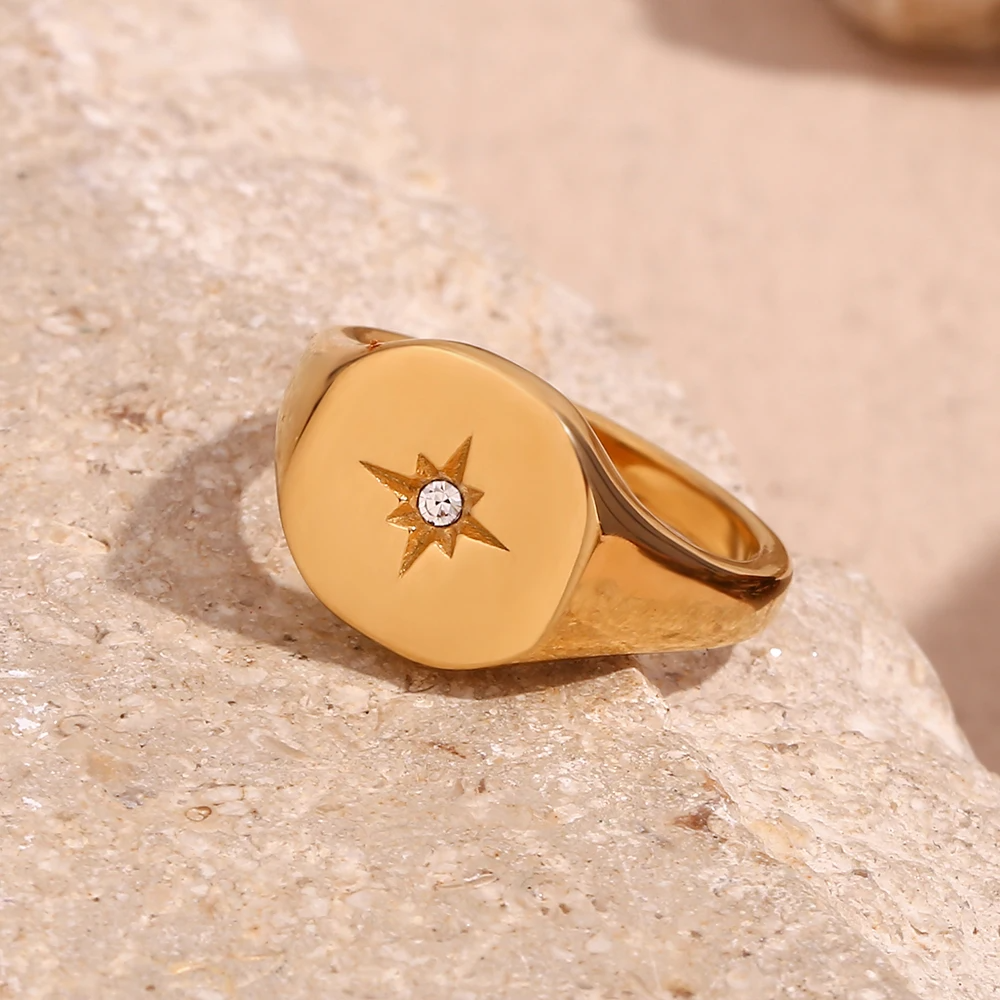 Celestial Star Signet Ring - Zodiac Charm Ring