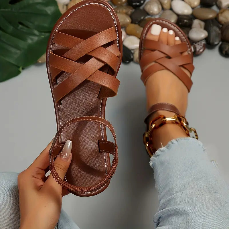 Open Toe Strappy Gladiator Sandals Brown Sandals