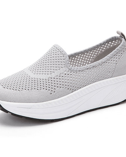 Comfy Slip-On Mesh Platform Shoes Grey Shoes