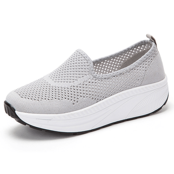 Comfy Slip-On Mesh Platform Shoes Grey Shoes