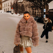 Fluffy Short Faux Fur Coat Brown Fox Fur Coat