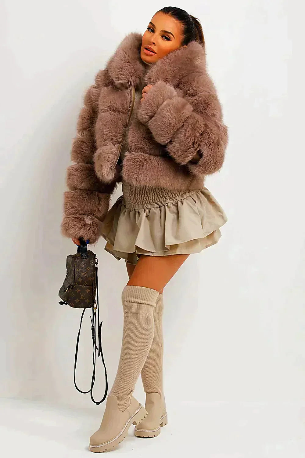 Fluffy Short Faux Fur Coat Fox Fur Coat