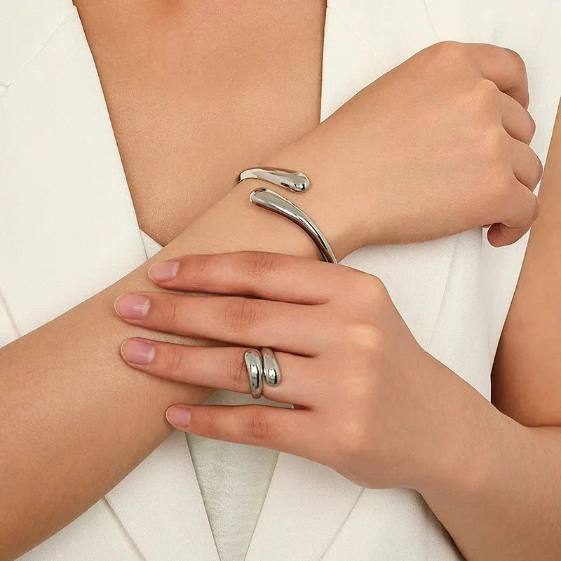 Modern Wrap Choker Necklace, Bracelet, Ring Set Silver Bracelet & Ring