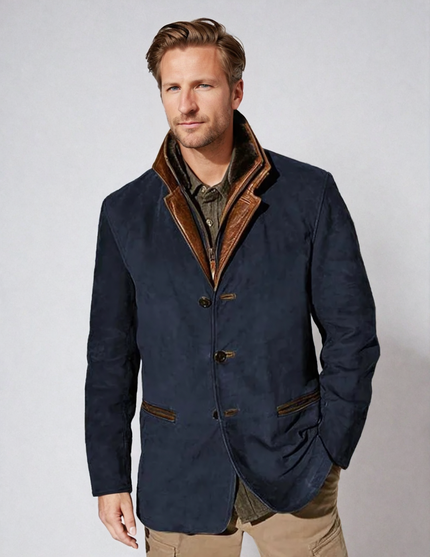 Men's Vintage Buckskin Leather Jacket Blue Vintage Buckskin Leather Jacket