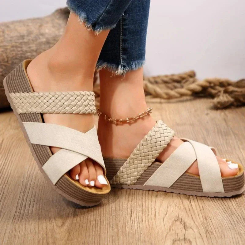 Fashion Flatform Cork Sandals White Sandals