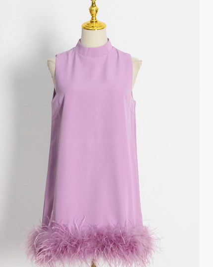 Cecily | Black Feather Mini Dress Purple Dresses