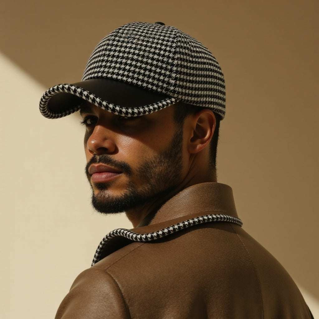 Houndstooth Leather Cap Hats