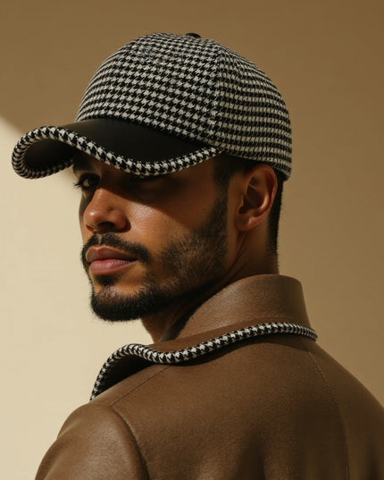 Houndstooth Leather Cap Hats