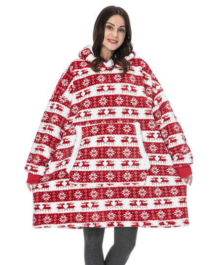 Oversized Wearable Blanket Hoodie Christmas Red One size Blanket Hoodie