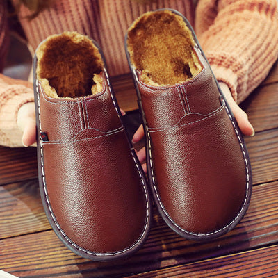 Women's Waterproof Leather Slippers Brown Shoes