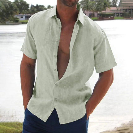 Men's Lightweight Short Sleeve Linen Shirt Light green Shirts