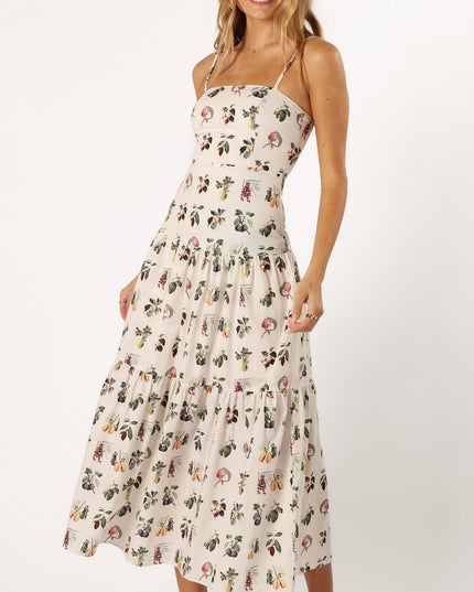 Fruit & Floral Print Cotton Midi Dress Dresses