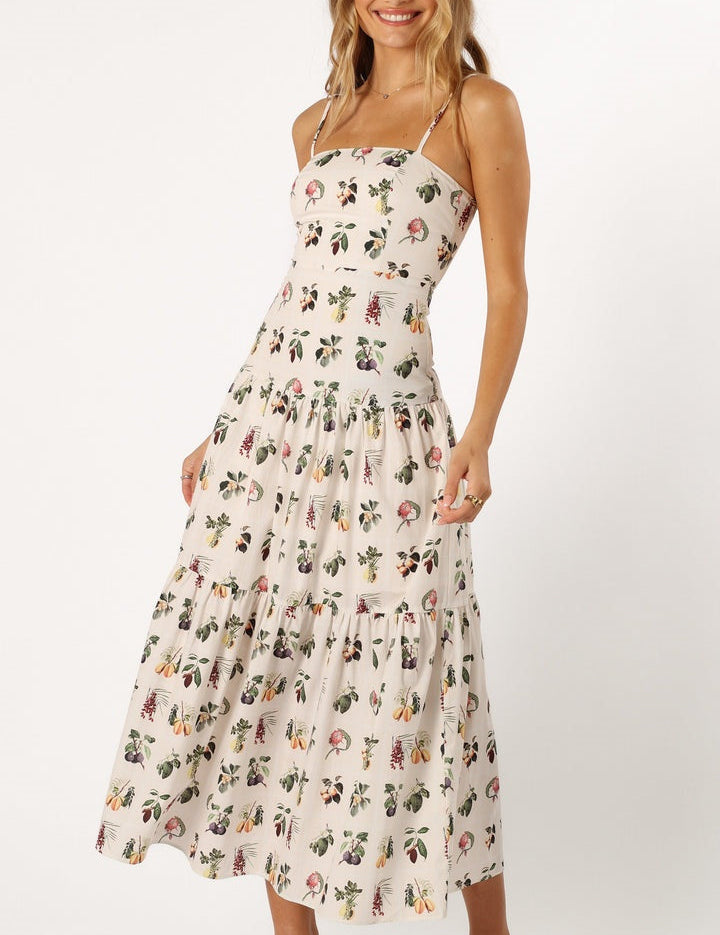 Fruit & Floral Print Cotton Midi Dress Dresses