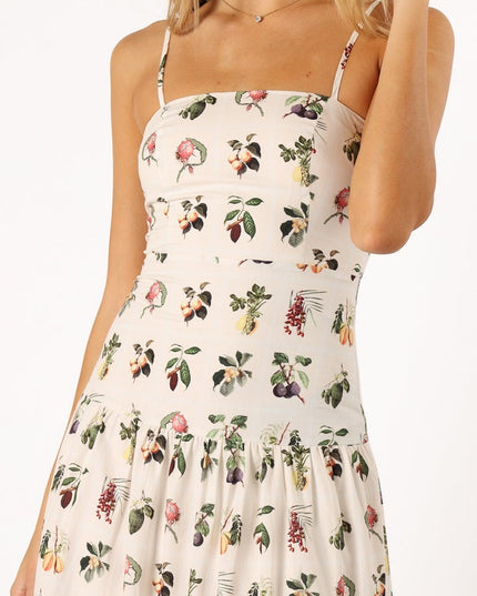 Fruit & Floral Print Cotton Midi Dress Dresses
