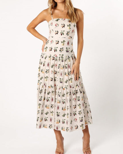 Fruit & Floral Print Cotton Midi Dress White Dresses