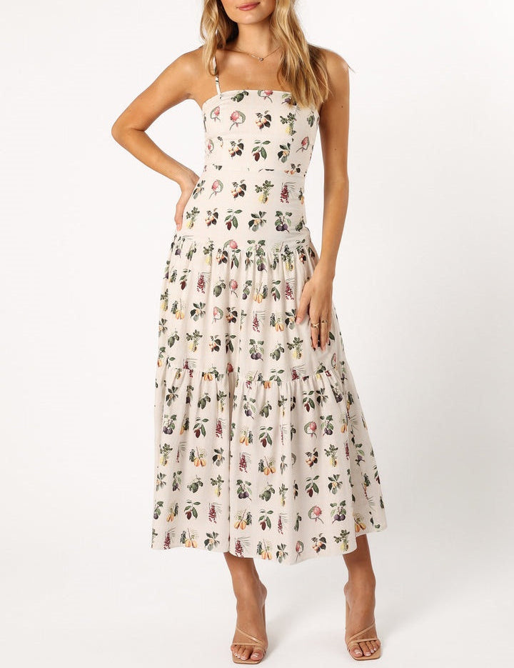 Fruit & Floral Print Cotton Midi Dress White Dresses
