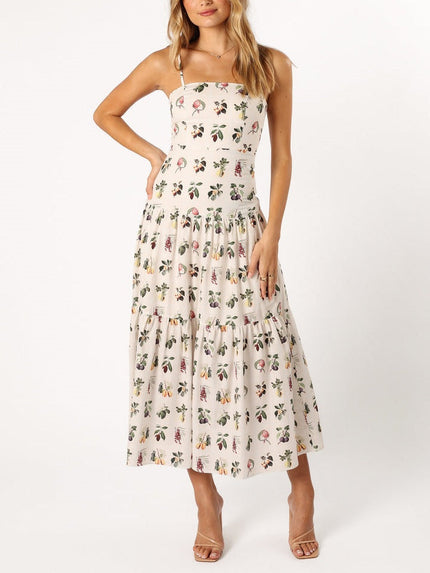 Fruit & Floral Print Cotton Midi Dress White Dresses