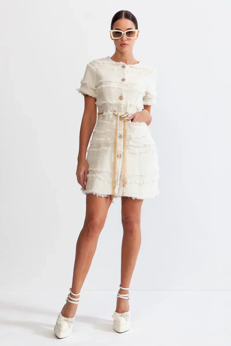 Faith™ | Beige Pearl Chain Tweed Dress Dresses