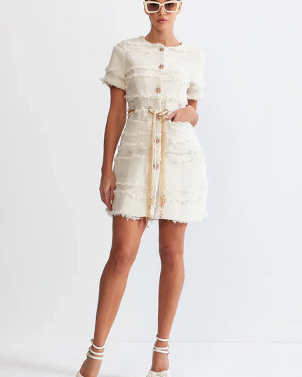 Faith™ | Beige Pearl Chain Tweed Dress Dresses