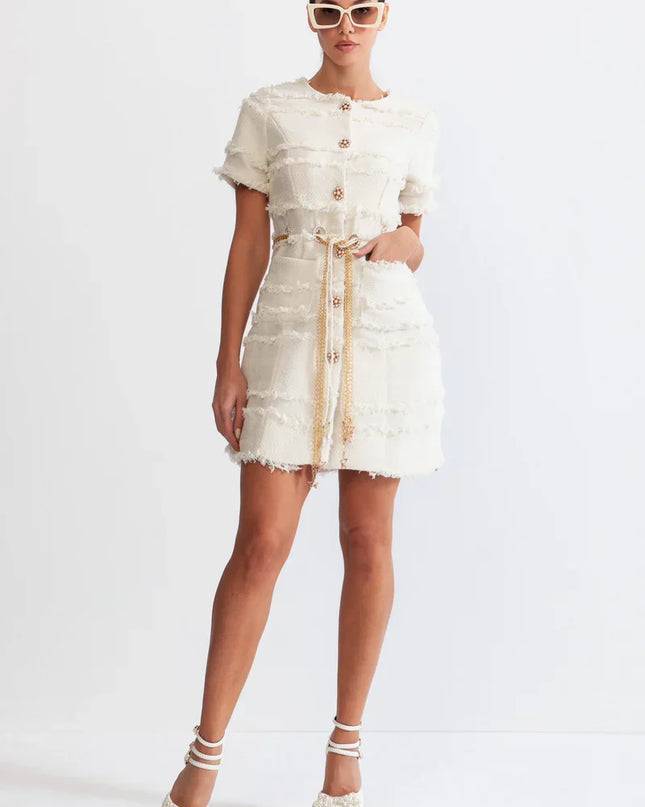 Faith™ | Beige Pearl Chain Tweed Dress Dresses