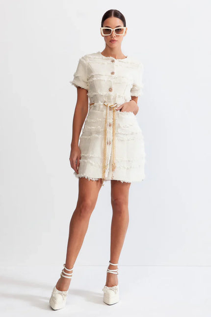 Faith™ | Beige Pearl Chain Tweed Dress Dresses